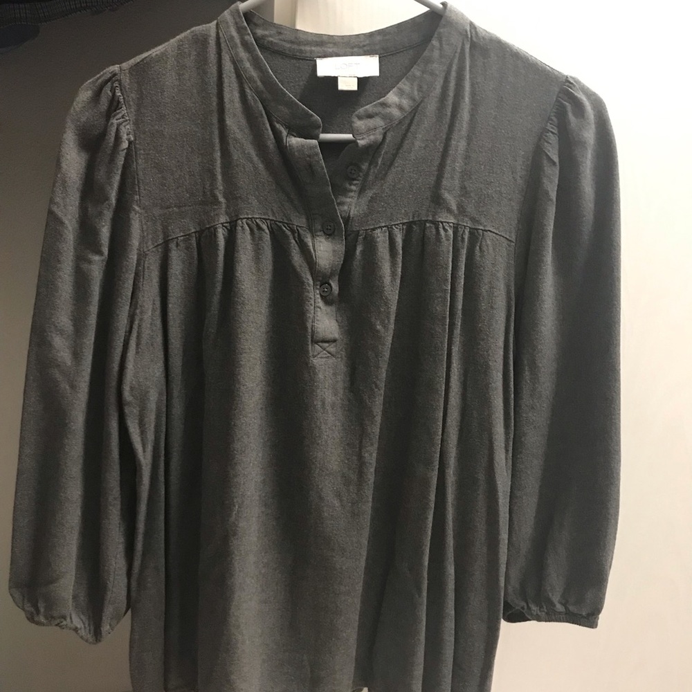 LOFT Charcoal Button-Up Blouse